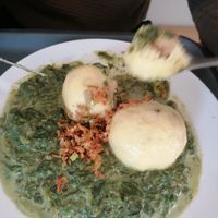 Potato dumplings with spinach and tofu at Bistro Rozmaryny in Olomouc