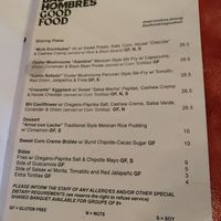 Menu at Bad Hombres in Darlinghurst