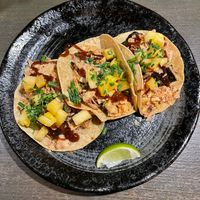 Miso Eggplant Tacos with pineapple habanero salsa and miso caramel at Bad Hombres in Darlinghurst