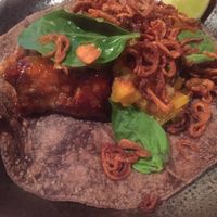Taco with deep fried eggplant at Bad Hombres in Darlinghurst