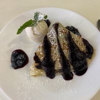 Blueberry pancakes with vegan ice cream!  at Stakks Pancake House in Southampton