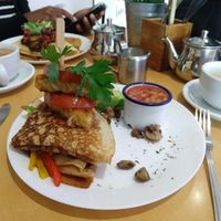 Traditional English savory stakk at Stakks Pancake House in Southampton