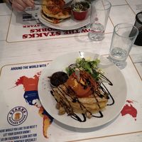 mushroom and cheese waffles at Stakks Pancake House in Southampton