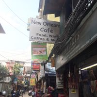 entrance from the west side, main road. there is also another entrance from the passage.  at New Orleans Cafe & Wine Bar in Kathmandu