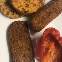 Grilled tempeh, chorizo, seitan, and bell pepper at Soja y Pimenton - Vegan Argentinian BBQ in Lanzarote