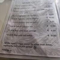 Menu at Nirvana in Florence