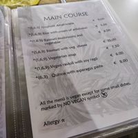 Menu at Nirvana in Florence