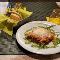 lasagne and fruit drink at Nirvana in Florence