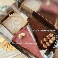 Lemon bar, nutella cheesecake and strawberry cheesecake at Fruit Box in Ohrid