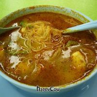 tom yam bihun sup! Spicy, lemongrass-y Malaysian soup with thin rice noodles! at Liew Chai Vegetarian in Kota Kinabalu