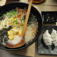 Ramen made vegan and vegetable dumplings  at Kawamura in Barcelona