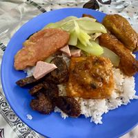 Mixed plate with some of the vegan items from the buffet  at Nature Vegetarian in Sandakan