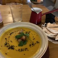 Pumpkin soup with croutons  at The Kasbar in 