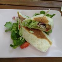 Tortilla wrap with tofu, "gyros", vegetables and 'soyannaise' at Natureza in Prague