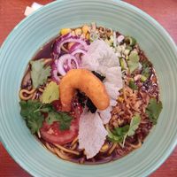 Vegan ramen with shrimp at Natureza in Prague