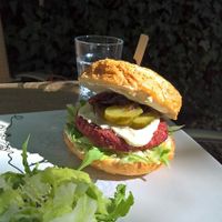 Bean beetroot burget, tasted great! at Natureza in Prague