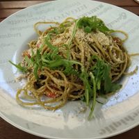 Pasta with pesto at Natureza in Prague