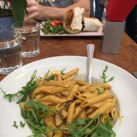 Tempeh wrap and mac n cheese at Natureza in Prague