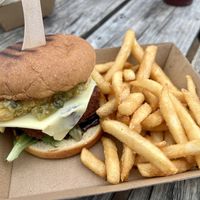 Vegan burger with cheese and hash brown   at Bonorong Wildlife Sanctuary Kiosk and Shop in Brighton