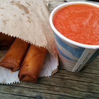 spring rolls and tomato soup at Bonorong Wildlife Sanctuary Kiosk and Shop in Brighton