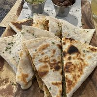 Seitan filling and cheese. Guacamole and Fried Beens. All excellent    at Katako Veg in Santiago