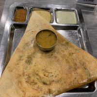 Onion and chilli masala dosa. This was disappointing because the chilli was literally a big inch of chopped green chillies and lightly fried chopped onion placed in a masala dosa.  at Saravana Bhavan in Melbourne