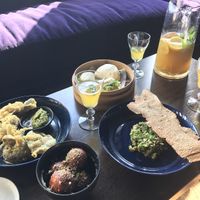 shiitake tempura and tartare, grilled carrot ginger miso bao buns, cinnamon bourbon donuts at West Main Crafting Co in Lexington