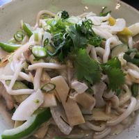 Japanese udon noodles in green curry sauce at Kittichai in Neuss