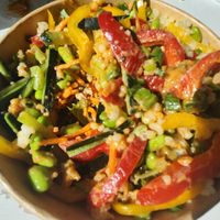 Tofu Thai crunch salad with sauce at Fusian in Toledo