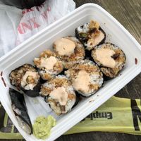 Vegetable tempura sushi roll at Vegan Tree in Matawan