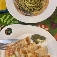 Pesta pasta (no cheese) and vegan bolognese quesadilla   at Indah Cafe in Kuching