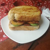 Vegan 'bacon' sandwich - the homemade bread is incredible at Indah Cafe in Kuching