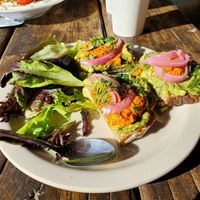 Delicious avocado tartine at Frontier Cafe in Yucca Valley
