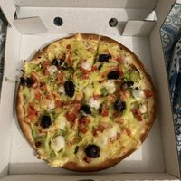 Small Vegan Greek pizza at Hilton Pizza in Hilton
