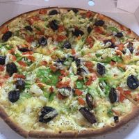 Vegan Greek pizza at Hilton Pizza in Hilton