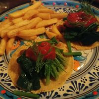 Tacos & fried potatoes at Mexican Kitchen Bar MU in Osaka