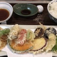 Half of our giant, delicious, and completely vegan meal! at Yamaichi Bekkan in Miyajima
