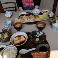 All the veggie fooood. at Yamaichi Bekkan in Miyajima