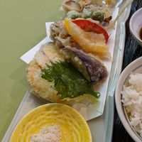 vegetable tempura and salt at Yamaichi Bekkan in Miyajima