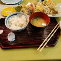 Tempura with miso soup at Yamaichi Bekkan in Miyajima