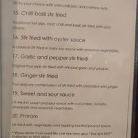 eat in menu at Brown Grain Thai Restaurant in Ballarat