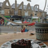 Raspberry choc tray bake at DANA in Sheffield