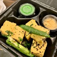 Khaman at Surati Farsan. #Veganuary at Surati Farsan Mart in Artesia