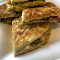 Roasted veg panini sub pesto and cheese for hummus  at Saffron Cafe in Monterey