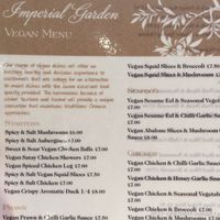 vegan menu selection - taken by my SW England contact Mr P at Imperial Garden in Plymouth