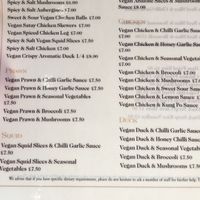 vegan menu selection - taken by my SW England contact Mr P at Imperial Garden in Plymouth