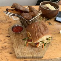 Quinoa jackfruit crab cake sandwich  at The Butcher's Daughter - West Village in New York City