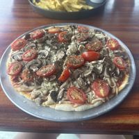 Vegan pizza  at El Jardin in Puerto Ayora