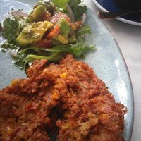 Sweet corn fritters (half eaten, oops) at Anthropology in Pascoe Vale
