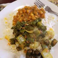 all dished out (okra, onion, tomato as well as channa masala) at Maurya Kebabs & Curries in Beltsville